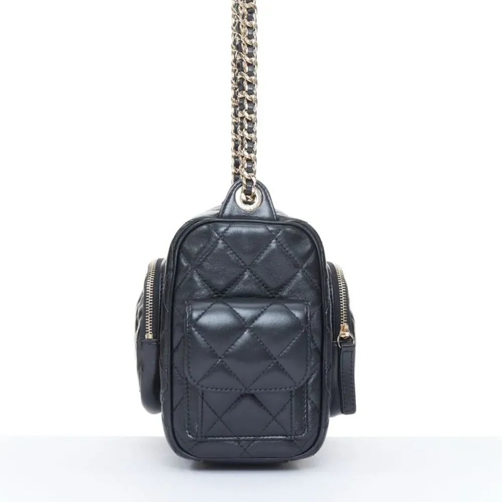 Chanel 2024 Black Leather Multi-Pocket Camera Case Bag